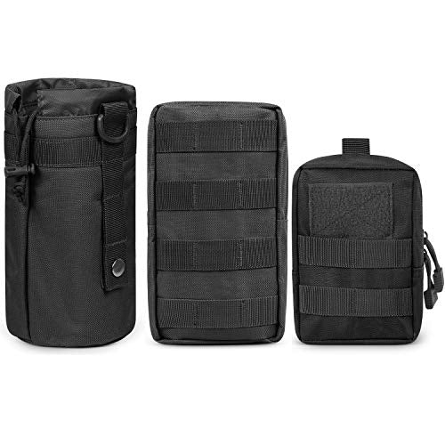 3 Pack Molle Pouch Combo Water Bottle Pouch Holder Tactical Molle Pouches Compact Utility Waist Bag Pack - color: Combo A:Black