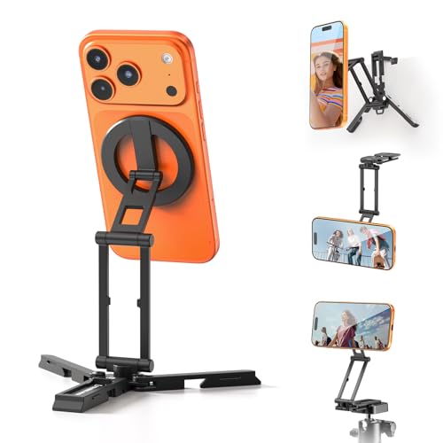 ULANZI SK29 Magnetic Phone Tripod, Foldable Mini Tripod Mount with MagSafe Phone Holder, Aluminium Cell Phone Stand with 1/4”, Arca Uka Base, Travel Vlog Essentials for iPhone 17/16/15/14/13/12