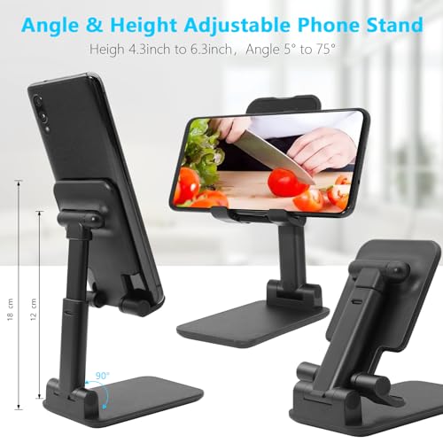 2 Pack Phone Stand for Desk, Angle & Height Adjustable Phone Holder | Fully Foldable & Portable, Compatible with All Under 6.5" Smartphones, Ideal for Home, Office & Travel Use, Black & Black - color: C-Black&Black