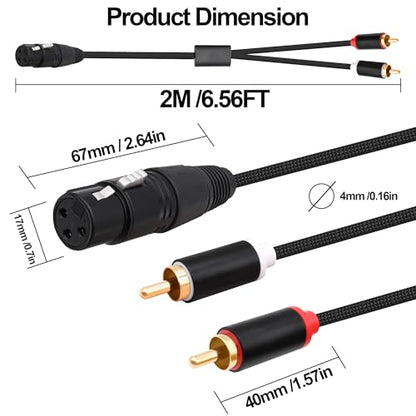 XLR to 2 RCA Splitter Cable Patch Audio Connector 2M | Dual RCA Phono Male Plugs to XLR 3 Pin Female Adapter,for Microphone Amplifier Mixer Instruments - style: Female