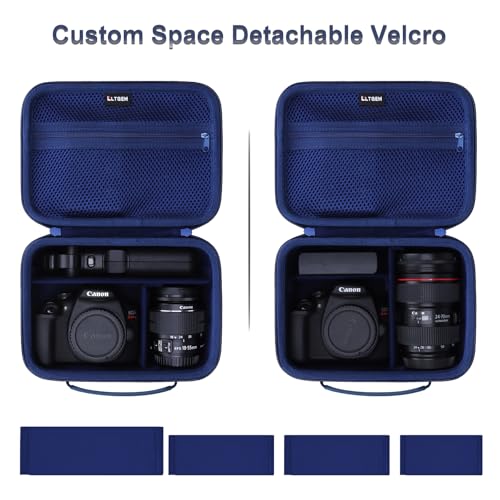 Camera Case Bag Compatible with Canon EOS Rebel T7/R50/R6 Mark II/R100/R50 V/T6/R8/R10/R5 Mark II/RP/R7/5D Mark IV/SL3/R5/T100 DSLR Camera, Len and Tripod with 4 Dividers and Shoulder Strap, Navy Blue - color: Navy Blue, size: Small