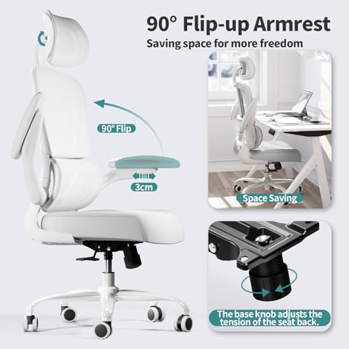 TRALT Office Chair Ergonomic Desk Chair, 330 LBS Home Mesh Office Desk Chairs with Wheels, Comfortable Gaming Chairs (1, White White) - color: White White