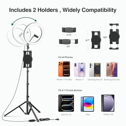Elitehood 12’’ Ring Light with Tripod Stand (72’’ Tall) & iPad/Phone Holder, Dimmable Selfie Circle LED Lights Ringlight for Video Recording, Conference, Makeup, Laptop, Computer, Webcam, YouTube