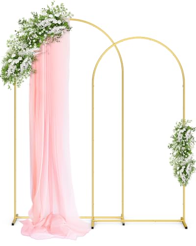 Pureegg Metal Arch Backdrop Stand Set - Set of 2 (7.2ft/6.6ft), Gold Wedding Stand with Stable Base, Elegant Backdrop Cover for Party, Birthday, Baby Shower, Graduation, Easy to Assemble - color: Gold, size: 7.2FT, 6.6FT