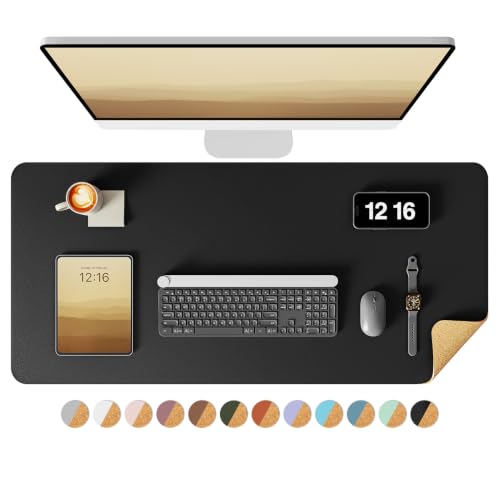 YSAGi Double-Sided Desk Pad, 31.5"x15.7"Leather Desk Mat, Eco Cork Desk Pad Protector,Large Mouse Pad,Waterproof Desk Blotter for Office/Home(Black) - color: Black+cork, size: 31.5"x15.7"