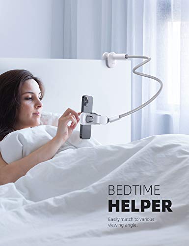 Lamicall Phone Holder Bed Gooseneck Mount, Cell Phone Clamp Clip for Desk, Flexible Long Arm Headboard Bedside Lazy Bracket, Overhead Table Stand, Compatible with All Phones - Gray - color: Gray