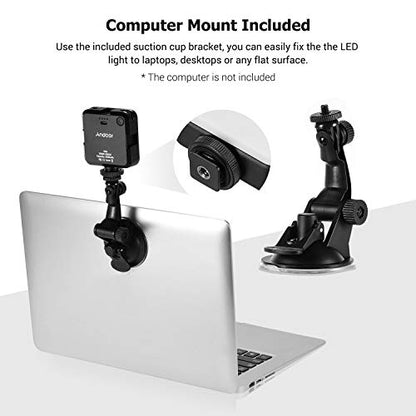 Video Conference Lighting Kit, Andoer LED Video Light with 2500K-6500K Dimmable Rechargeable 3 Cold Shoes and Suction Cup Mount for Laptop Live YouTube Streaming Online Meeting