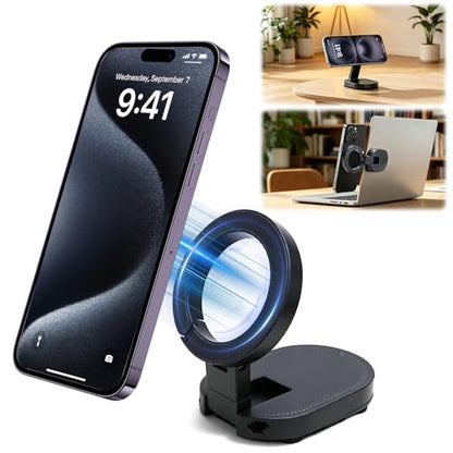 3-in-1 Magnetic Phone Holder with Suction Cup,Foldable & 360° Rotatable Magnetic Phone Mount for Car Dashboard, Suction Cup Phone Mount,Strong Magnetic Phone Stand for Desk, Gym, Kitchen, Desk