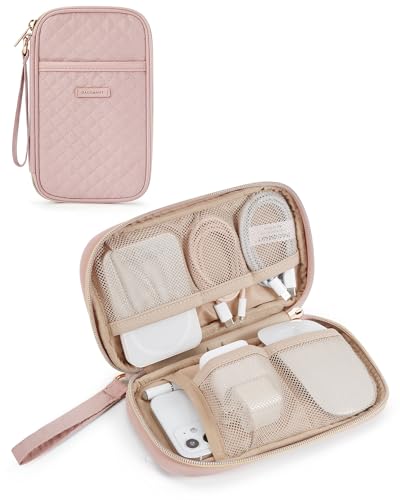 BAGSMART Cord Organizer Travel Cable Organizer Bag Tech Electronic Organizer Travel Case, Travel Essentials for Charger, Cable, Phone, Flash drive, Single Layer - Pink - color: Single Layer Quilted Pink
