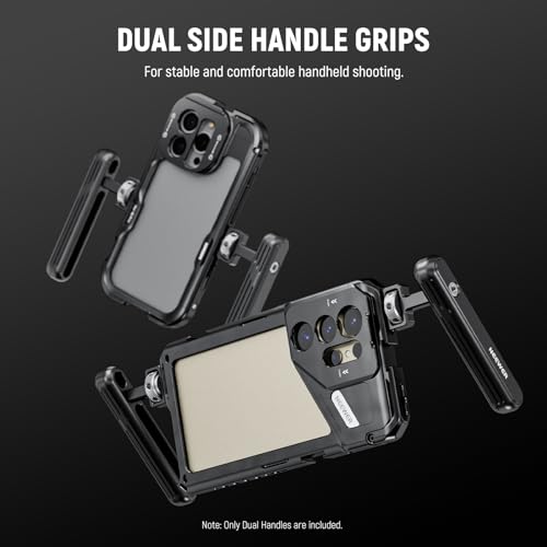 Neewer 2 Pack Rotatable Side Handle/Top Handle Only for iPhone 16 15 Pro Max Samsung S24 S23 Phone Cages, 1/4" Screw & Anti Twist Pin for Phone Stabilizer Video Rig Video Recording Filming, PA027 - style: PA027（2-Pack）w/Anti Twist Pin