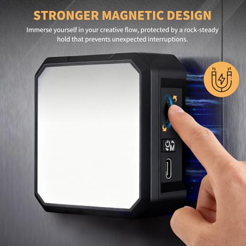 AILIGHT Magnetic LED Video Light, Portable Camera Lights for Content Creator(CRI 98+ & 2500-9000K) Rechargeable 2000mAh Camera Fill Light with Cold Shoe Mount | Photography Lighting - Black - color: Black