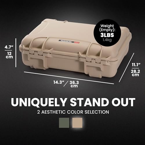 NANUK 910 Hard Case with Customizable Cubed Foam, IP67 Waterproof & Crushproof, Rugged Construction for Ultimate Protection, Made in North America – Tan (14.3” x 11.1” x 4.7”) - color: Tan, style: Cubed Foam