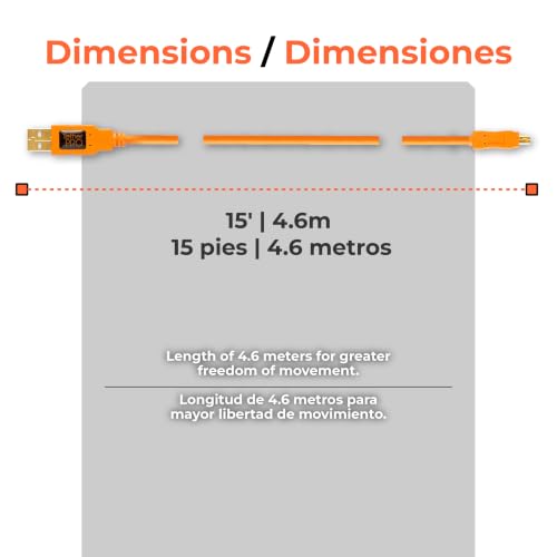 Tether Tools TetherPro USB 2.0 to USB Micro-B 5-Pin Cable | for Fast Transfer Between Camera and Computer | High Visibility Orange | 15 Feet (4.6 m)