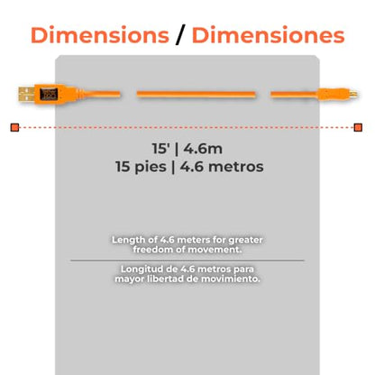 Tether Tools TetherPro USB 2.0 to USB Micro-B 5-Pin Cable | for Fast Transfer Between Camera and Computer | High Visibility Orange | 15 Feet (4.6 m)