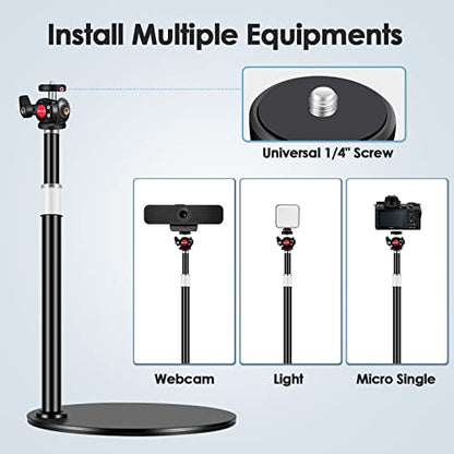 Webcam Stand for Desk with Heavy Duty Metal Base for Logitech Webcam Brio 4K C920 C920X C920S C922 C922X C925E C930E C930 C615, GoPro Hero 8/7/6/5and Other Devices with 1/4" Thread