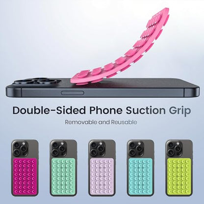 Double Sided Silicone Suction Phone Holder Mount, Silicon Accessory for iPhone and Android, Hands-Free Mirror Shower Phone Holder, TikTok Videos and Selfies (Pink+Violet) - color: Pink+Violet