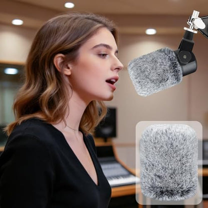 SOULWIT Microphone Furry Windscreen for RØDE (Rode) PodMic Cardioid Dynamic Broadcast, Wind Muff Pop Filter Mic Cover - Gray