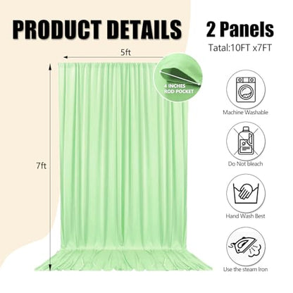 10ft x 7ft Light Green Backdrop Curtains for Parties, Fabric Satin Background Curtain with Rod Pockets for Weddings, Birthday, Baby Shower, Photography, Graduation Party Backdrop Drapes, 2 Panels - color: Light Green
