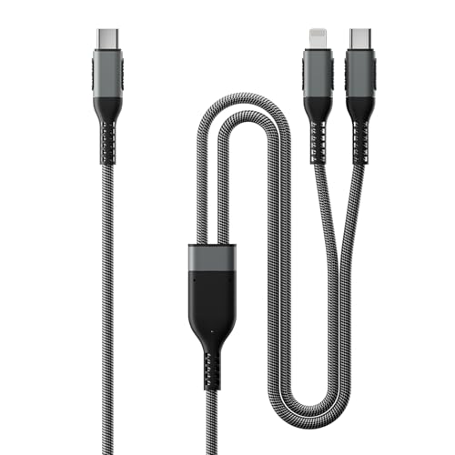2 in 1 USB C to USB C and Lightning Cable 100W Max 4FT 1Pack,Multi Cable Simultaneous Fast Charging Compatible with MacBook Air/Pro/iPad/iPhone 17/16/15/14/13/12,Galaxy S26/S25/24/Pixel 10 and More - color: Grey, size: 4FT