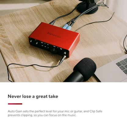 Focusrite Scarlett 2i2 4th Gen USB Audio Interface for Recording, Songwriting, Streaming and Podcasting — High-Fidelity, Studio Quality Recording, and All the Software You Need to Record | 2 Ultra-Low-Noise Mic Preamps, 2 Instrument and Line Inputs, 24-Bi