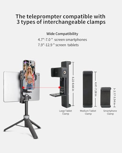 Large Screen Teleprompter Holder for Tablet/Phone with Extendable Tripod, Dual-Clamp Design with Interchangeable 3 Sizes of Clamps. Perfect for Live Streaming/Recording/Video Conference - size: holder with 22-inch tripod