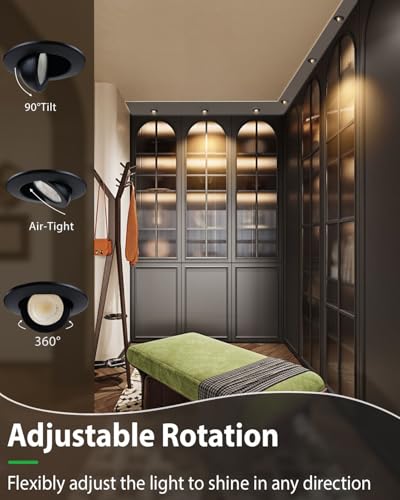 zouzai 2 Inch Gimbal LED Recessed Lights, Black, 6 Pack, with Junction Box, 360°+ 90° Adjustable, 5CCT 2700K-5000K, Dimmable, Canless Eyeball Downlight, CRI90+, 550LM 5W 120V, ETL - color: Black-2 inch, size: 6 Pack