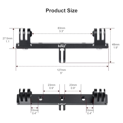 HSU Aluminum Dual Twin Mount, 1/4”-20 Cold Shoe Mount Adapter | for Go Pro Hero 13/12/11/10/9/8/7/6/5/4 DJI Osmo Action AKASO Campark and Other Action Cameras (Extension) - color: Extension