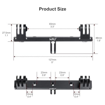 HSU Aluminum Dual Twin Mount, 1/4”-20 Cold Shoe Mount Adapter | for Go Pro Hero 13/12/11/10/9/8/7/6/5/4 DJI Osmo Action AKASO Campark and Other Action Cameras (Extension) - color: Extension