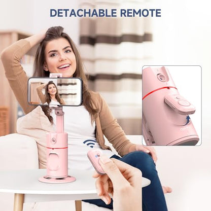 Auto Face Tracking Phone Holder, Gesture Control & Remote, Face Tracking Tripod 360 Rotation Body Phone Camera Mount Smart Shooting Holder, Cell Phone Selfie Stick Tripod, Expandable Pole (Pink) - color: Pink