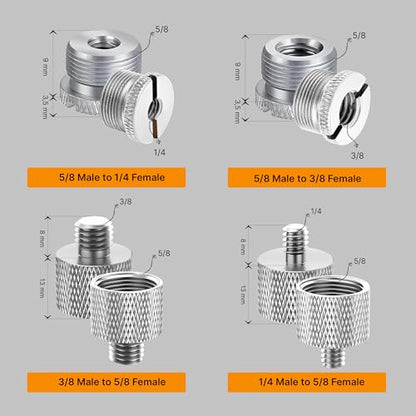 IXTECH Mic Stand Adapter Set 8 pieces Metal Microphone Stand Screw Thread Adapter 5/8 Female to 3/8 Male 3/8 Female to 5/8 Male 5/8 Female to 1/4 Male 1/4 Female to 5/8 Male Tripod Adapter ADP03A Slvr - color: Silver