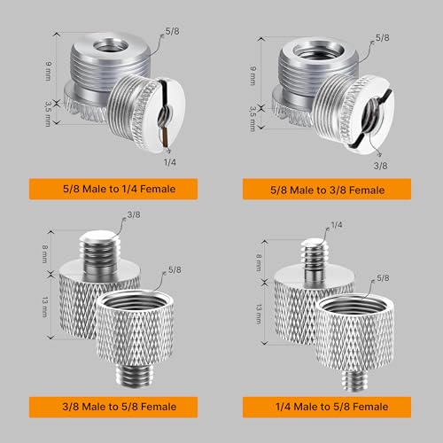 IXTECH Mic Stand Adapter Set 8 pieces Metal Microphone Stand Screw Thread Adapter 5/8 Female to 3/8 Male 3/8 Female to 5/8 Male 5/8 Female to 1/4 Male 1/4 Female to 5/8 Male Tripod Adapter ADP03A Slvr - color: Silver