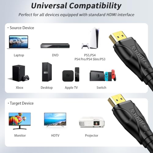 8K HDMI Cable 10ft, High Speed 2.1 Cables 8K@60Hz 4K@120hz, High Speed Gold Plated Connectors hdmi Cord, Compatible with PlayStation Arc PS3 PS4 PC HDTV - size: 10FT