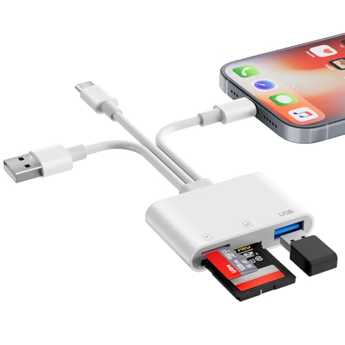 SD Card Reader for iPhone iPad Mac, USB C & Lightning & USB-A 3 in 1 MircoSD/SD Adapter for Digital Camera USBC USB A Memory Card Reader for Apple All Device/Type C Phone/Laptop/Computer - size: 3 Interfaces