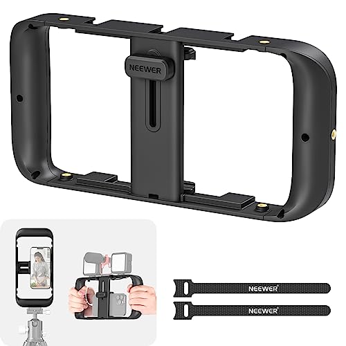 NEEWER Mobile Phone Video Rig, Mobile Phone Grip Stabiliser Cage with Cold Shoe and 1/4 Inch Thread, Video Recording Film Rig, Compatible with iPhone 16 15 Pro Max Plus 14 13 Mini X XS Max XR - style: A104