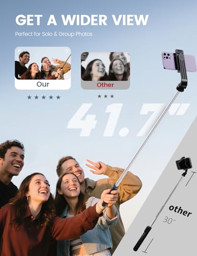 ANXRE 41.7" Extendable Selfie Stick with Wireless Remote, Compact & Portable for Travel, Compatible with iPhone Samsung Android Smartphones - size: 41.7"-Black