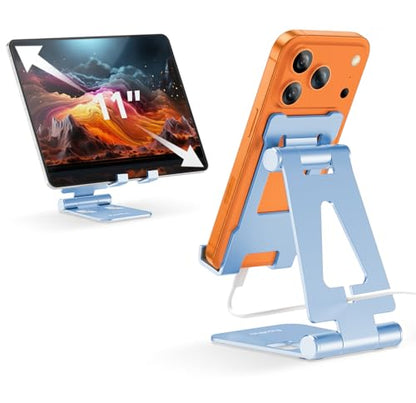 Aoviho Foldable Cell Phone Stand for Desk, Sky Blue | Adjustable Phone Holder, Compatible with iPhone 17 16 15 14, Samsung Galaxy, Portable Desktop Phone Dock - color: Sky Blue