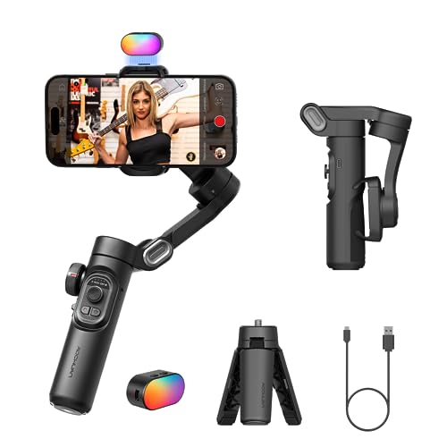 AOCHUAN Gimbal stabilizer for Smartphone,Gesture Control/face Tracking,Magnetic Fill Light,Foldable Handheld Phone Gimbal,3-axis stabilizer TikTok YouTube Vlog Recording XE kit - style: Smart XE Kit