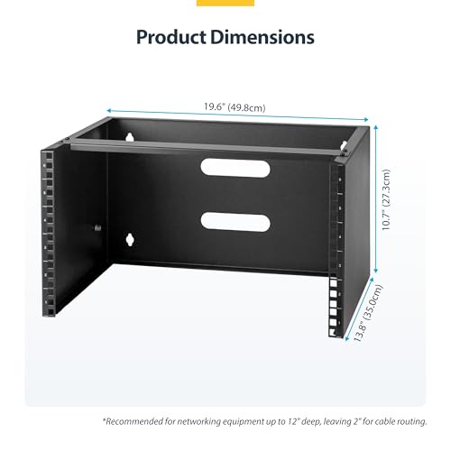 StarTech.com 6U Wall Mount Network Rack - 14 Inch Deep (Low Profile) - 19" Patch Panel Bracket for Shallow Server and IT Equipment, Network Switches - 44lbs/20kg Weight Capacity, Black (WALLMOUNT6) | Low-profile shallow rack, M6 screws and cage nuts, Ship