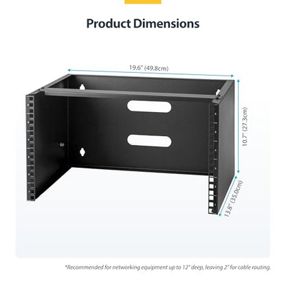 StarTech.com 6U Wall Mount Network Rack - 14 Inch Deep (Low Profile) - 19" Patch Panel Bracket for Shallow Server and IT Equipment, Network Switches - 44lbs/20kg Weight Capacity, Black (WALLMOUNT6) | Low-profile shallow rack, M6 screws and cage nuts, Ship