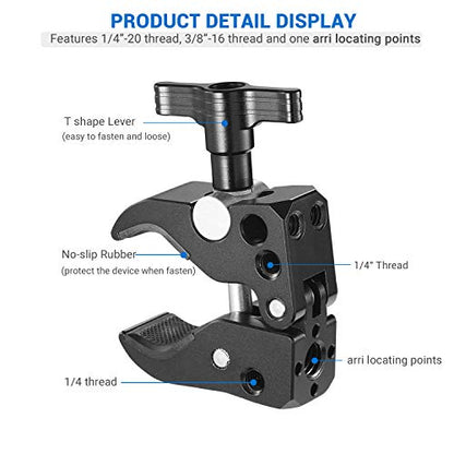 SMALLRIG Super Clamp with 1/4"-20 Thread Holes, 3/8"-16 Locating Pin for ARRI Standard, T-Shaped Wingnut and Rubber Pads