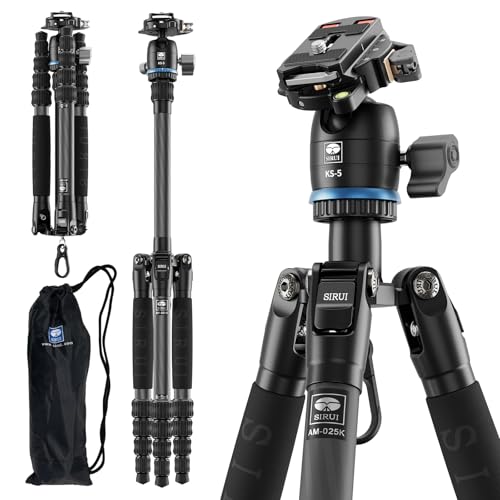 SIRUI Carbon Fiber Travel Tripod - Lightweight 55.1" Compact Tripod with 360° Panorama Ball Head, Quick Release Plate (AM-025K+KS-5) - size: AM-025K+KS-5 - 55.1 inches