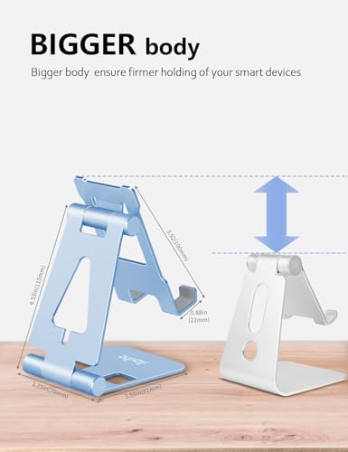 Aoviho Foldable Cell Phone Stand for Desk, Sky Blue | Adjustable Phone Holder, Compatible with iPhone 17 16 15 14, Samsung Galaxy, Portable Desktop Phone Dock - color: Sky Blue