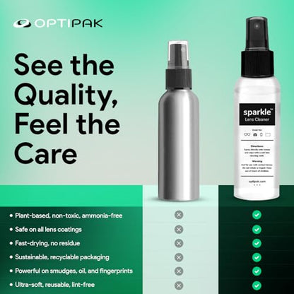 Sparkle Anti-Reflective Lens Cleaner Spray kit | (2x) 1oz Glasses Cleaner Bottle + (2x) Microfiber Cloth for Eyeglasses, Sunglasses, Lenses, Screens and Camera Cleaning Kit (4 Piece Set)