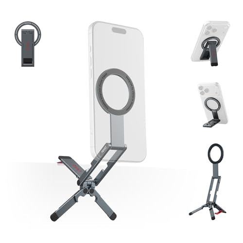 Ulanzi MA62 Magnetic Phone Tripod for MagSafe, Aluminum Pocket Tripod with Hidden Hook & 1/4" Screw Hole, Foldable Magnetic Phone Stand for iPhone 17/16/15/14 Pro Max, Travel & Vlog Daily Essentials