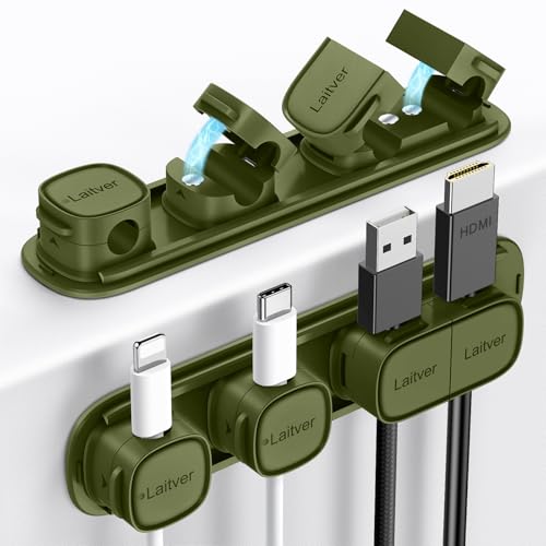 6 Pack Magnetic Cable Clips [1s Open/Lock], Cord Organizer Holder | Strong Adhesive Desk Cable Management- Organize Charging Cords Neatly for Home, Office, Car,Desk, Nightstand-Deep Green - color: Deep Green