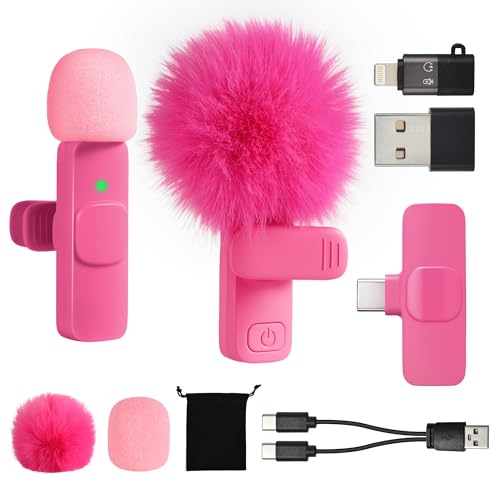 Mini Microphone for iphone Android Phone Tablet ipad PC, Usb C Wireless Lavalier Mic for Video Recording Vlogging Youtube Tiktok Podcast Interview content creators, Type C Tiny Microphones Rose Pink - color: Rose Pink