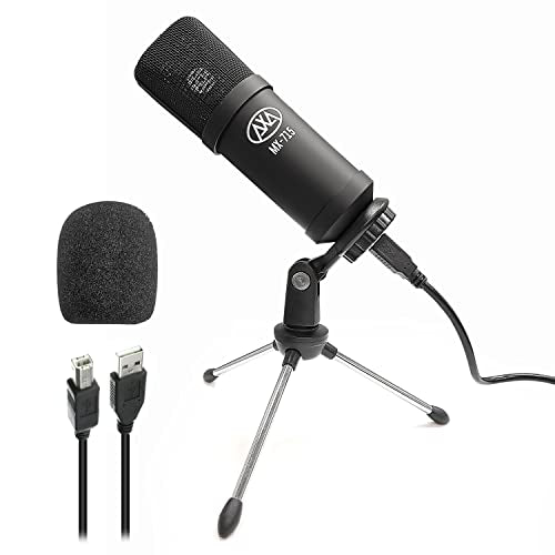 AxcessAbles USB Condenser Vocal Microphone with a 5.5 ft Cable, Desk Mic Stand and Pop Filter | Microphone for Singing, Studio Recording, Podcast, Karaoke | AxcessAbles MX-715