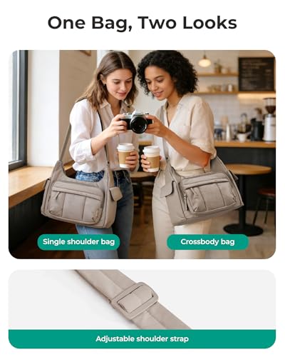 BAGSMART 2 in 1 Puffy Camera Sling Bag for Photographer, Everyday Shoulder Crossbody Bag with Pockets Digital Camera Case for DSLR/Mirrorless, Light Beige - color: Light Beige