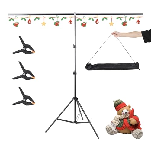 UTEBIT 3.5X6.5ft T-Shaped Backdrop Stand Support Kit with 3 Spring Clamps | Portable Photography Background Stand Videography Studio Green Screen T-Style Muslin Backdrops Stand for Parties Photo Video - size: 3.5x6.5ft