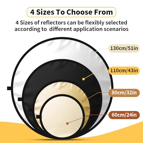 24/32/43/52in Photography Reflector, 5 in 1 Light Diffuser with Panel&Bag, Light Reflectors for Photography, Ideal for Content Creator Essentials&Photographer in Silver,Gold,White and Black - size: 43inch/110cm